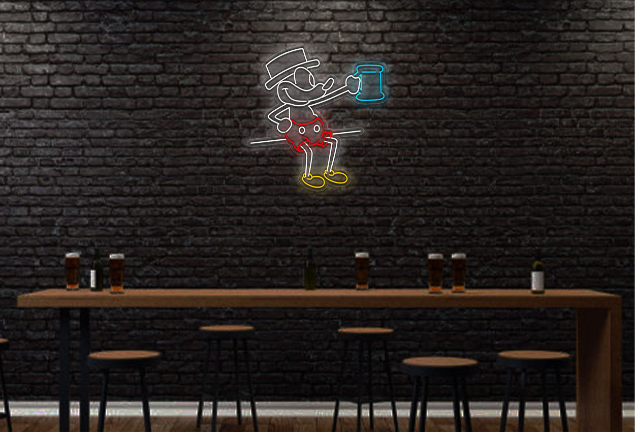 Mouse Drinking Beer LED Neon Sign