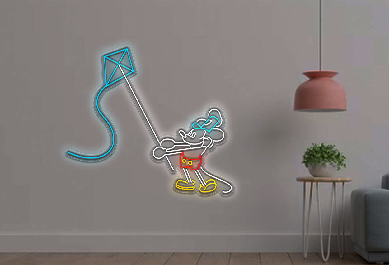 Mouse Playing Kite LED Neon Sign