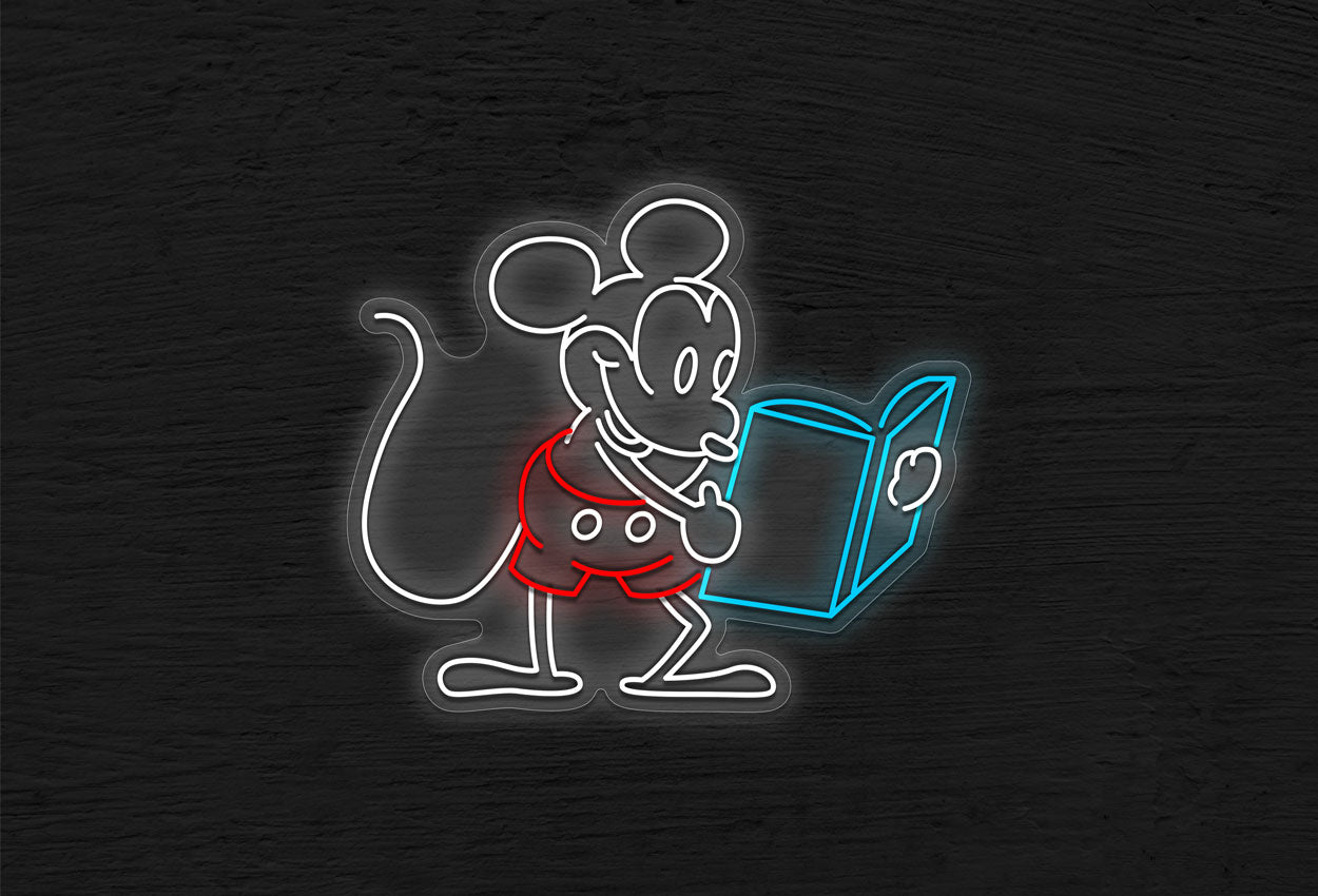 Mouse Reading Book LED Neon Sign