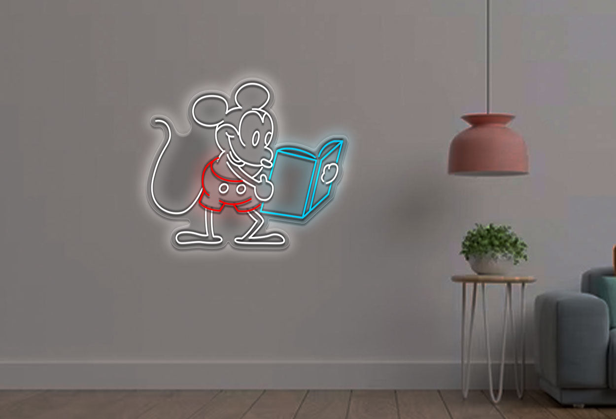 Mouse Reading Book LED Neon Sign