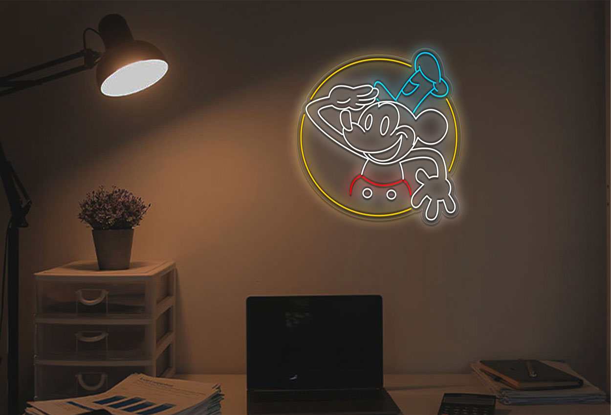 Mouse With Outline Circle LED Neon Sign