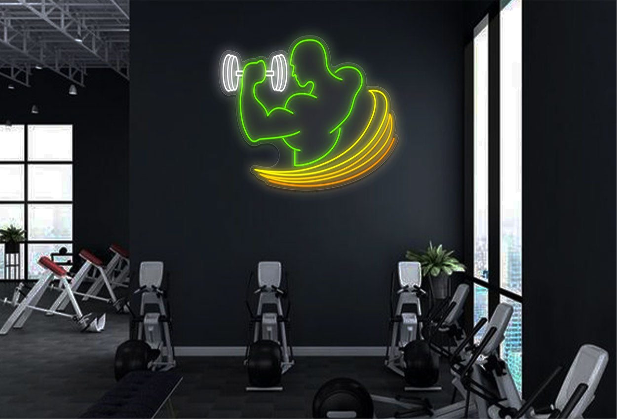 Muscle Man With Dumbbell LED Neon Sign