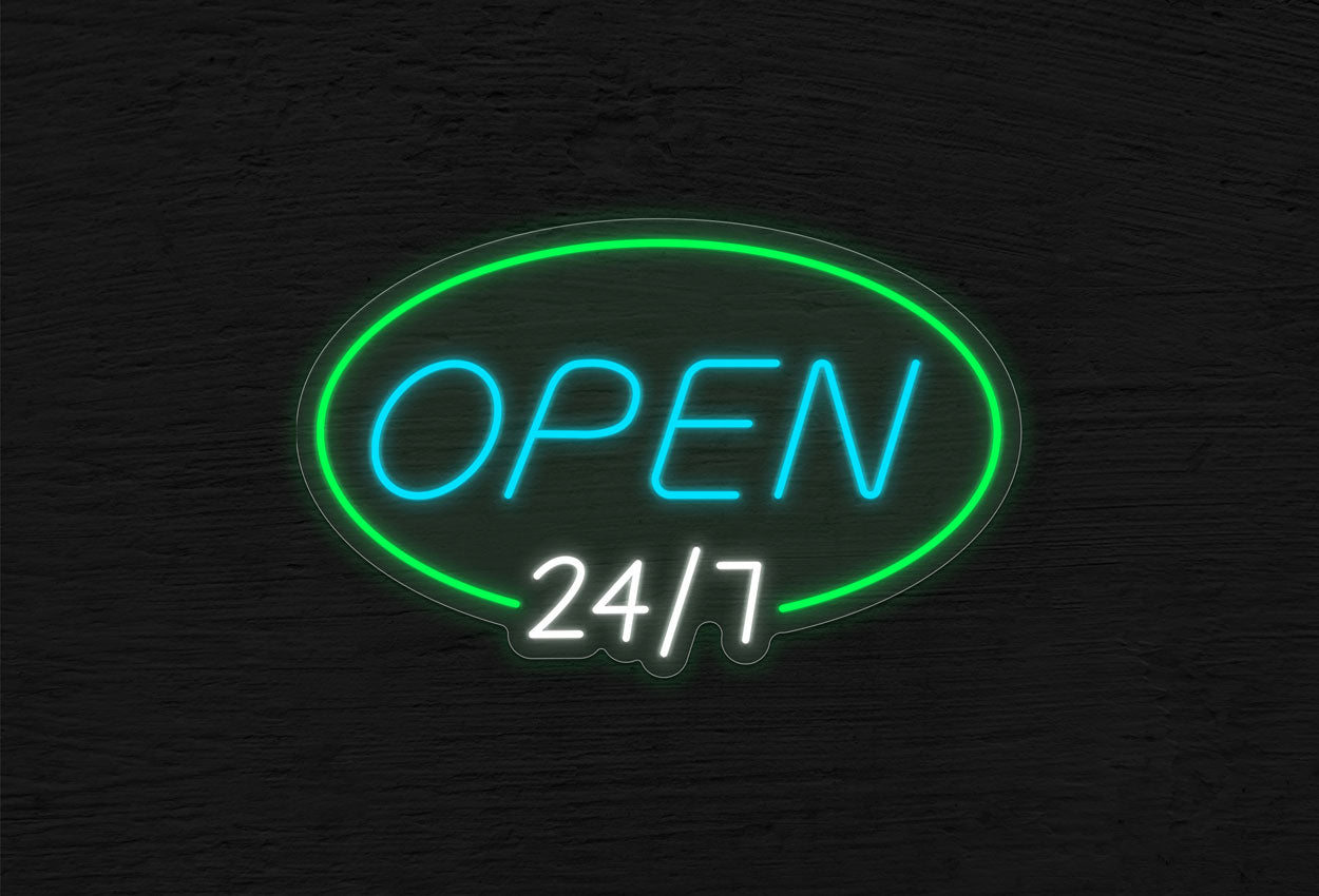 Open 24/7 with Circle Border LED Neon Sign