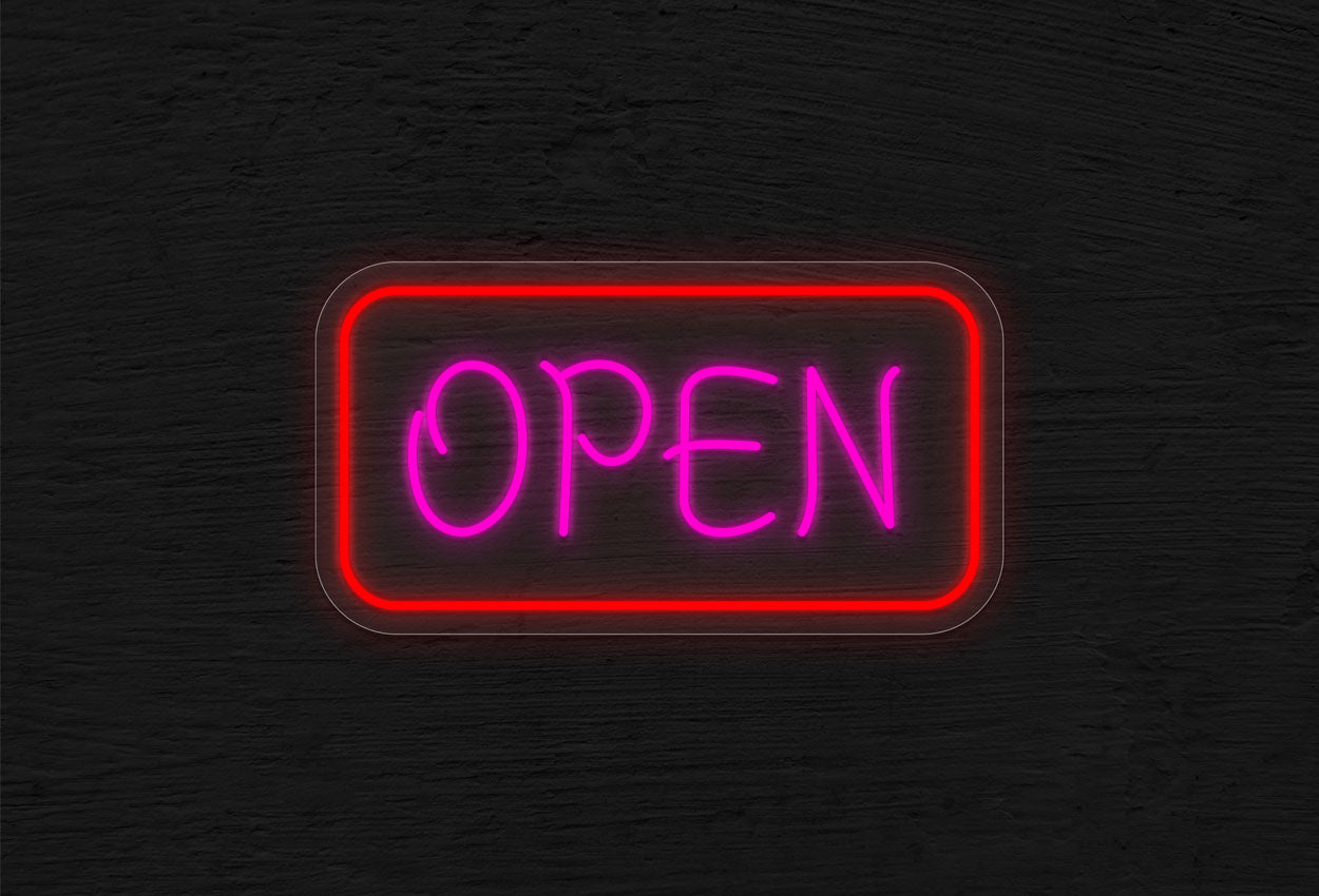 OPEN with Rectangular Border v2 LED Neon Sign