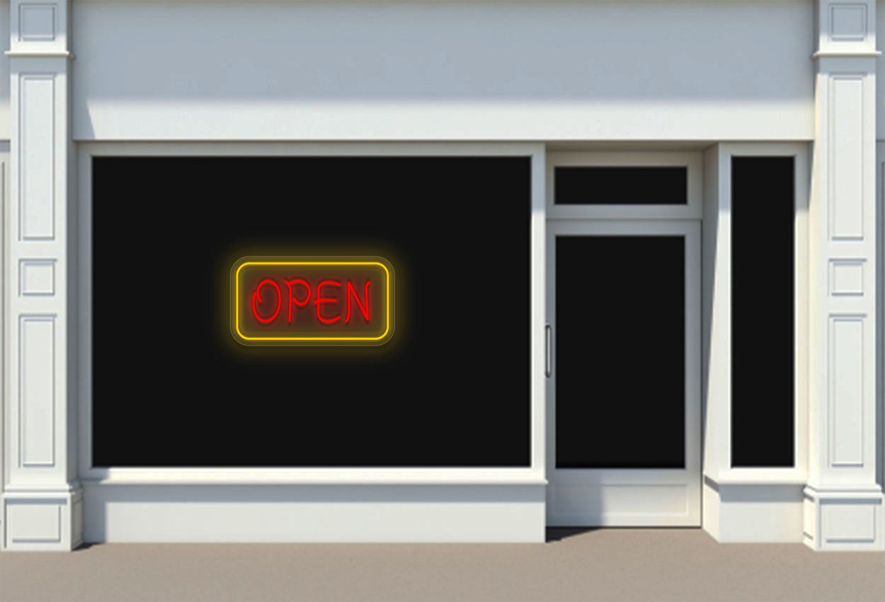 OPEN with Rectangular Border v2 LED Neon Sign