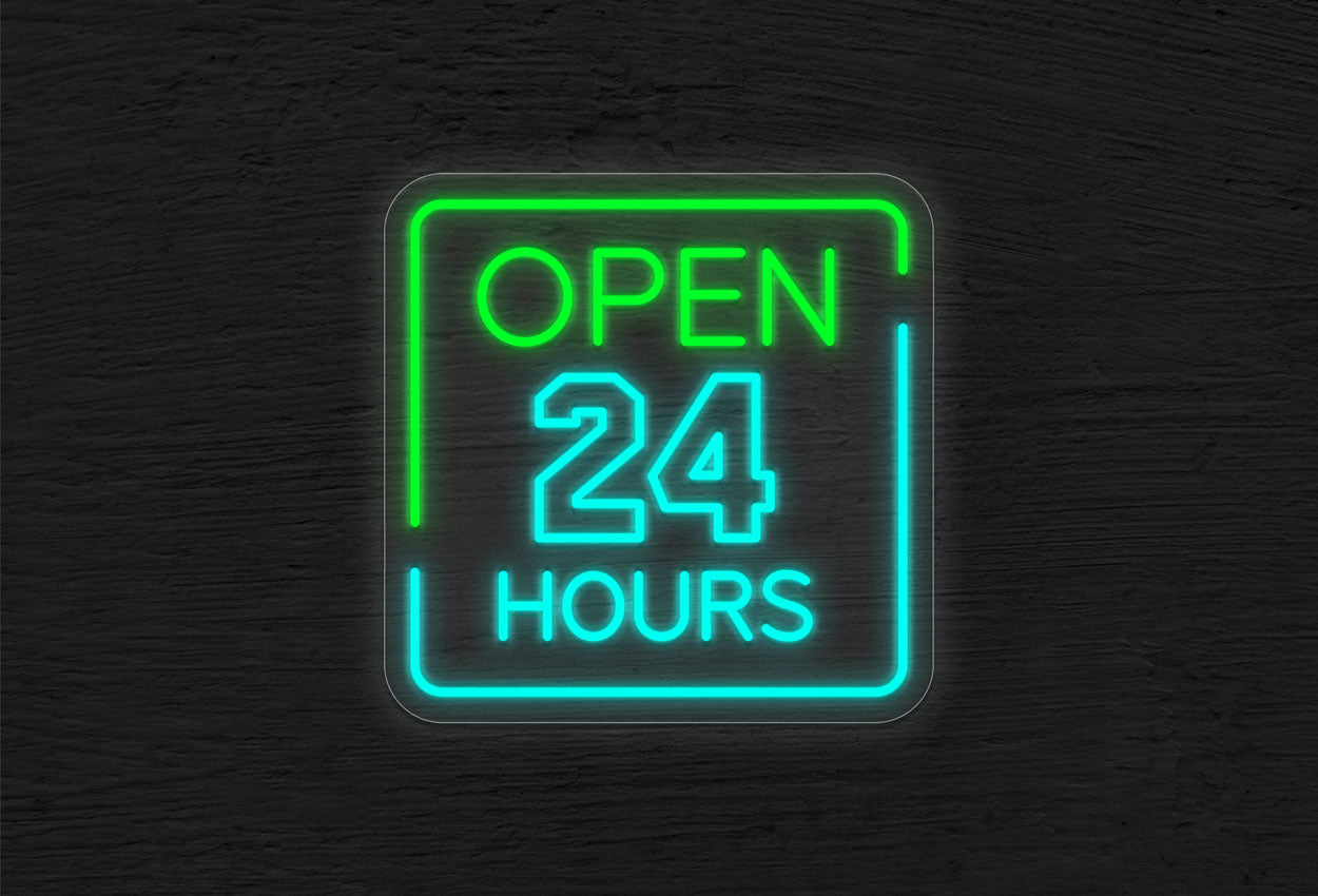 Open 24 Hours with Square Border LED Neon Sign