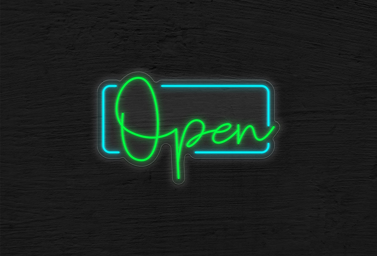 Open in Script with Border LED Neon Sign