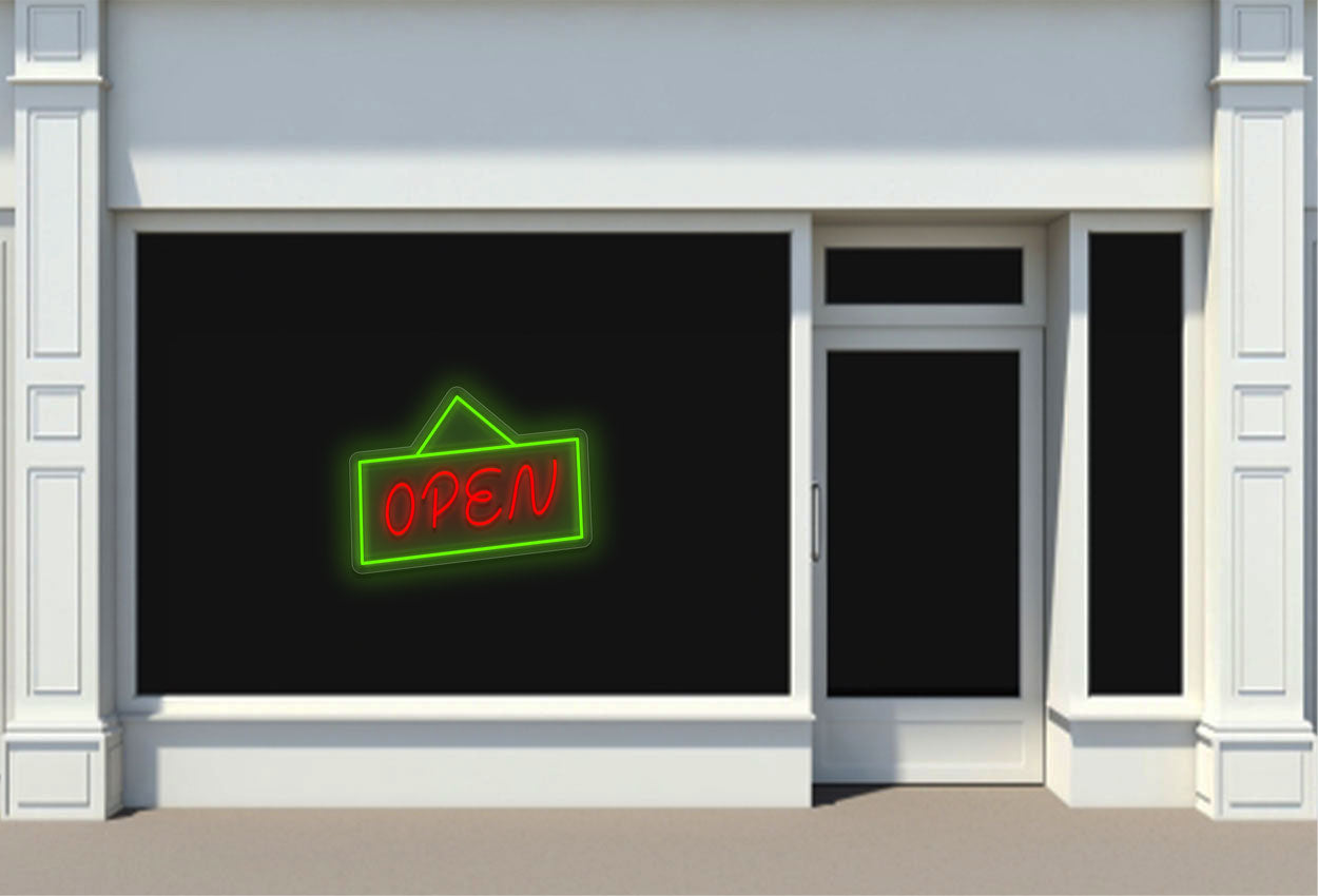 Open with Hanging Border LED Neon Sign