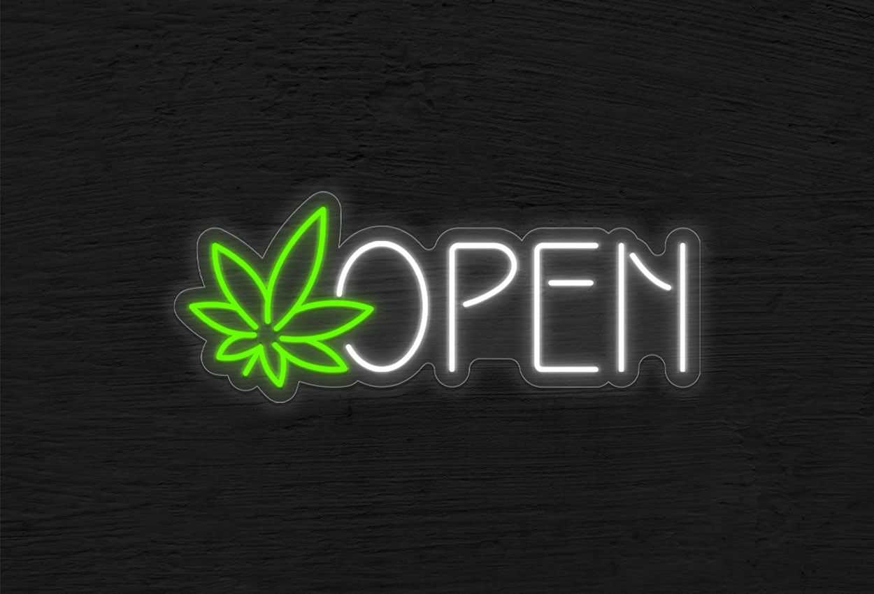 Open with Cannabis Logo LED Neon Sign