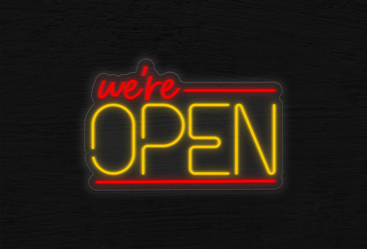 We're Open with Line on Top and Bottom LED Neon Sign