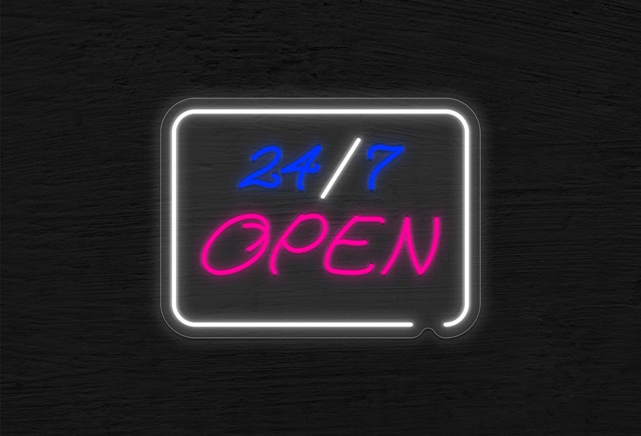 24/7 Open in Two Lines with Square Border LED Neon Sign