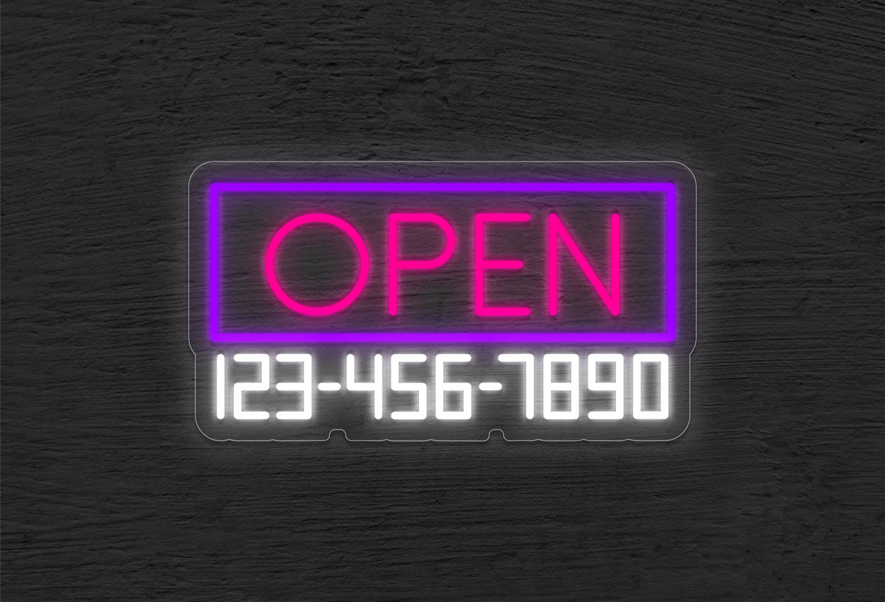 Open in a Box and Phone Number LED Neon Sign