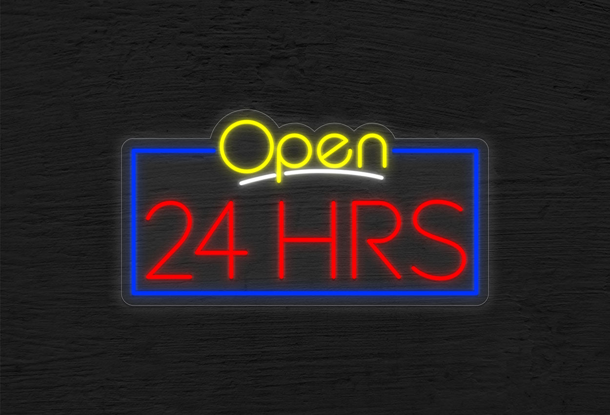 Open 24 Hrs Inside a Rectangle Box LED Neon Sign