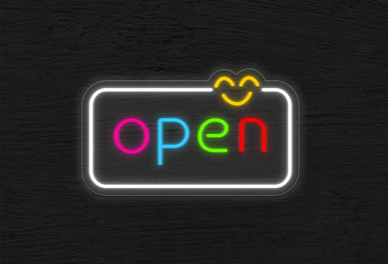 Open with Rectangular Border LED Neon Sign