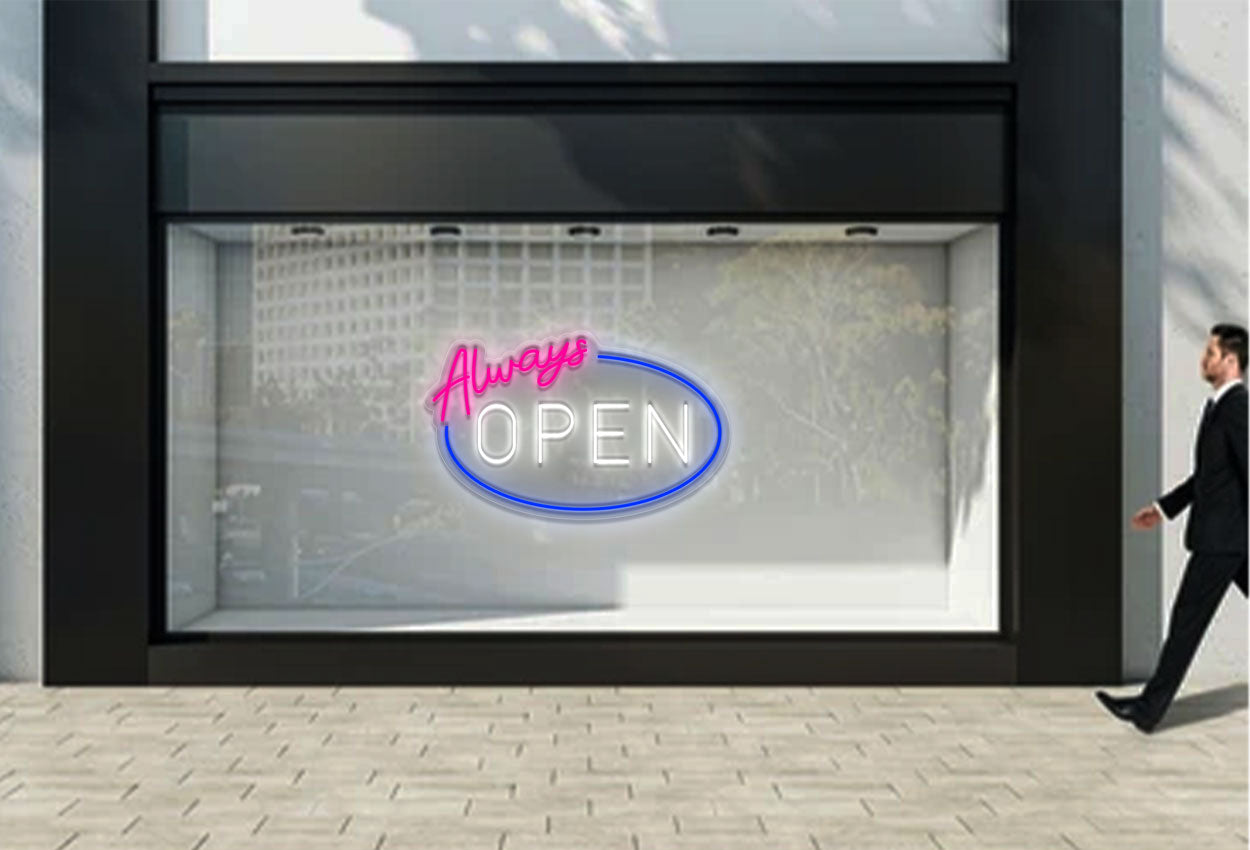 Always Open with Ellipse Border LED Neon Sign