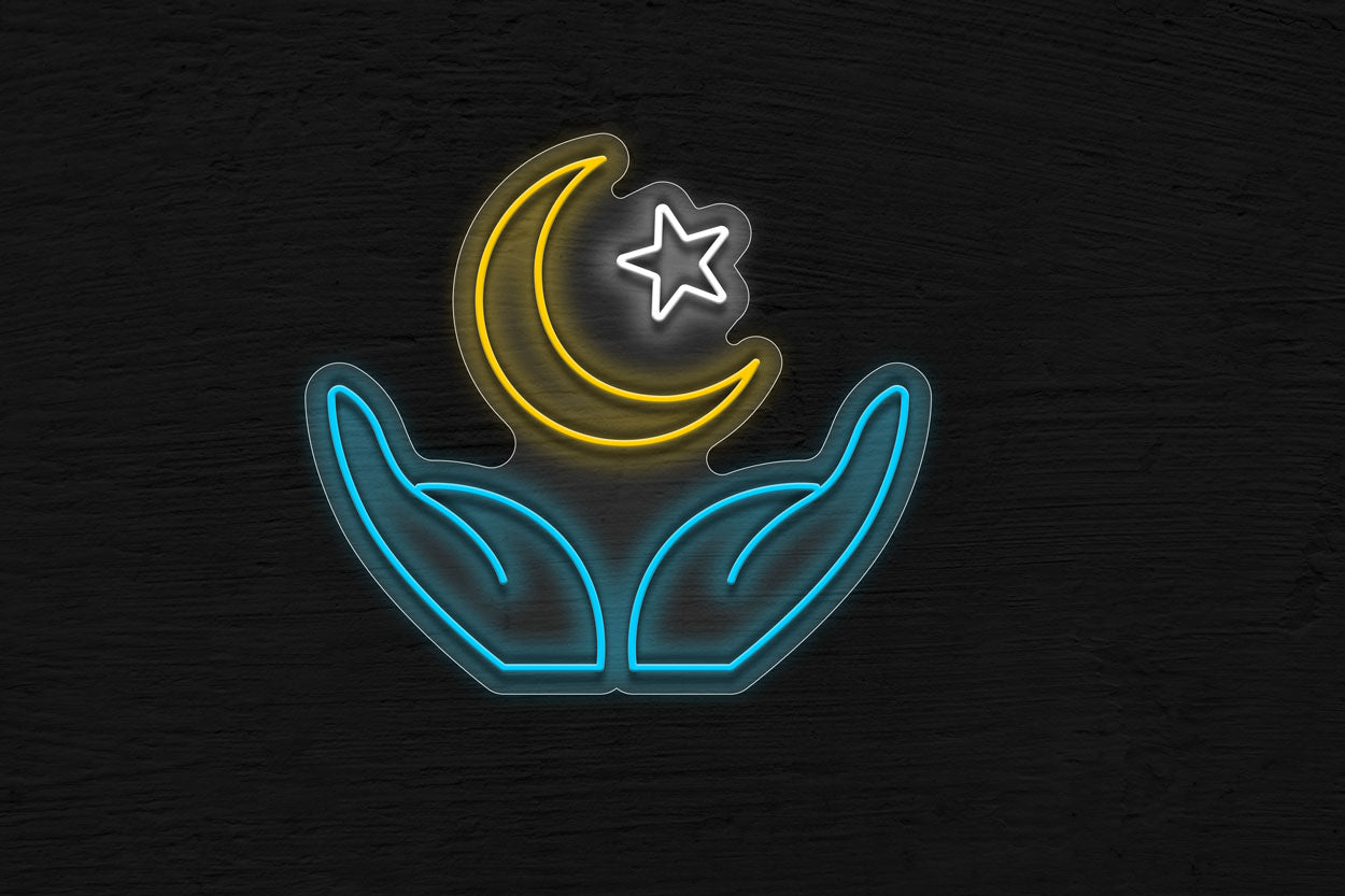 Praying Hand With Moon And Star LED Neon Sign