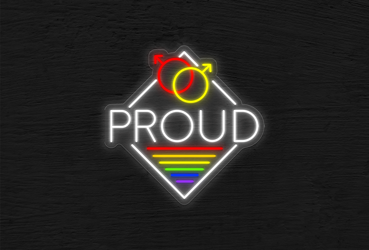 Proud with Diamond Border and Gender Logo LED Neon Sign