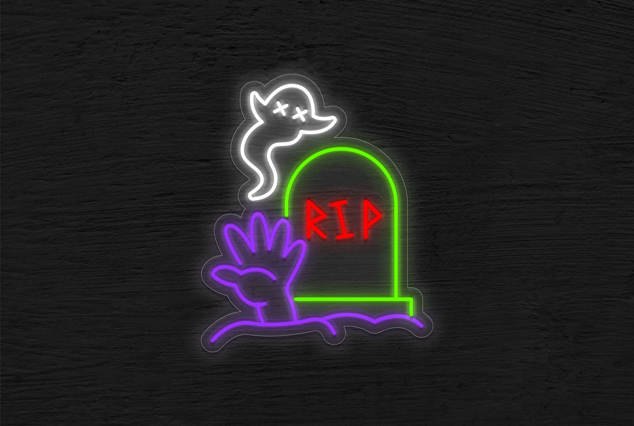 RIP Tombstone with Hand and Ghost LED Neon Sign