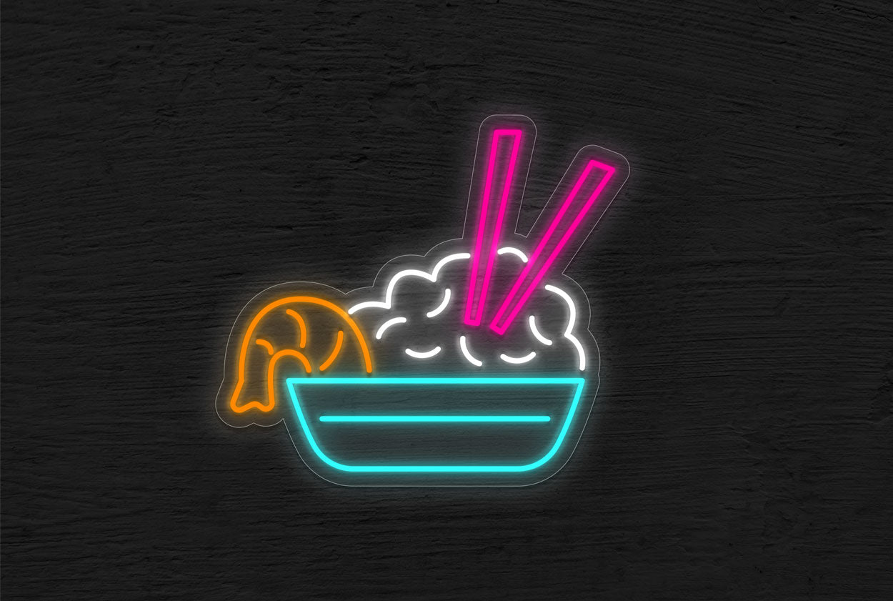 Shrimp and Rice with Chopstick in a Bowl LED Neon Sign