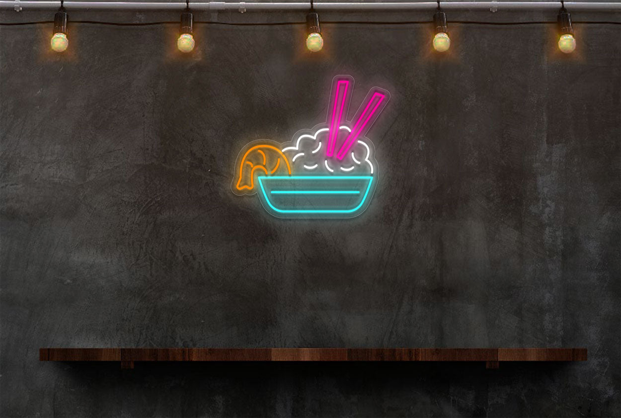 Shrimp and Rice with Chopstick in a Bowl LED Neon Sign