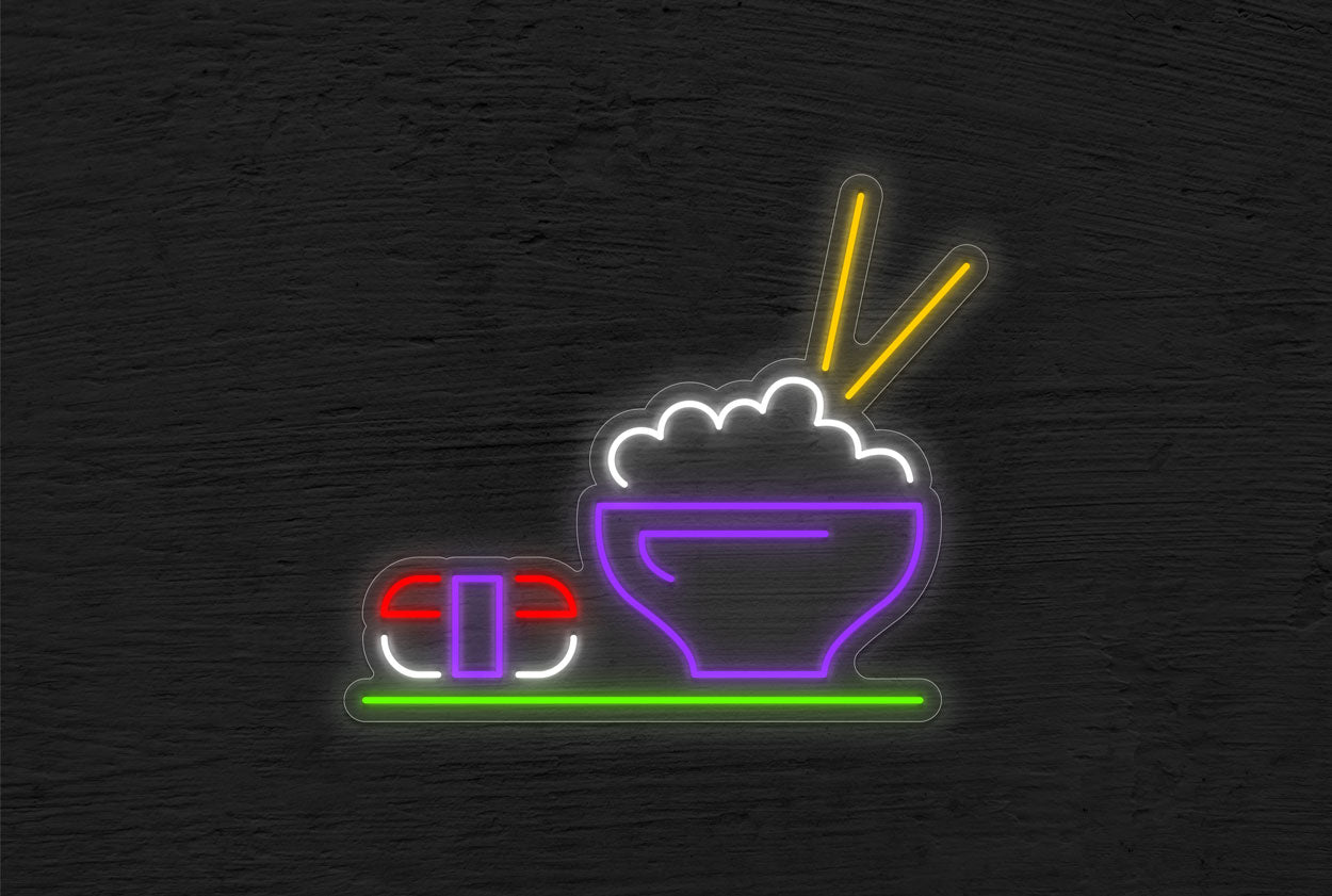 Rice Bowl with Chopstick and Sushi LED Neon Sign