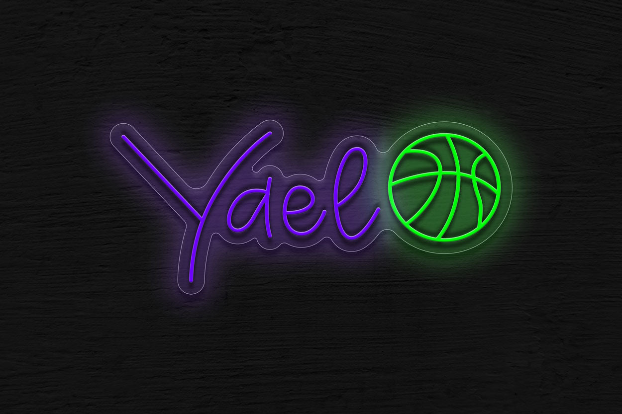 Scriptones Font (4 Letters) With Basketball Ball LED Neon Sign