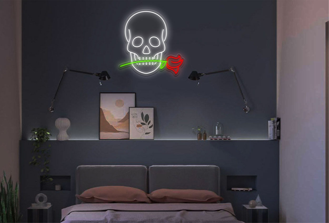 Skull Biting Rose LED Neon Sign