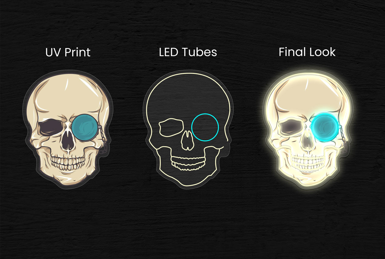 Skull With Glass With UV Printing LED Neon Sign