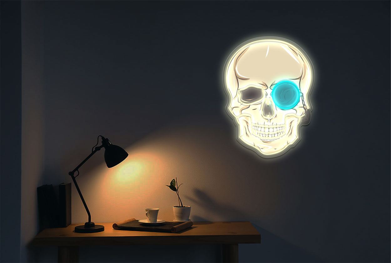 Skull With Glass With UV Printing LED Neon Sign