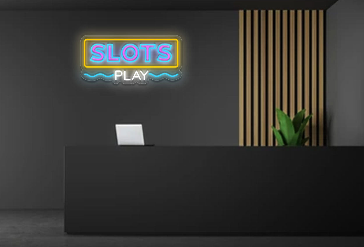 Slots Play with Border and Wave LED Neon Sign