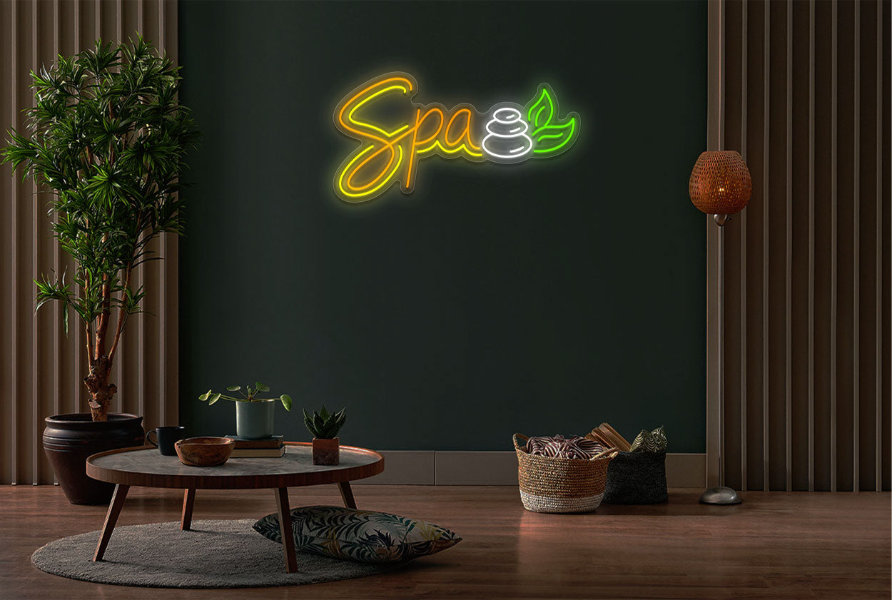 Spa With Three Rocks And Two Leaves LED Neon Sign