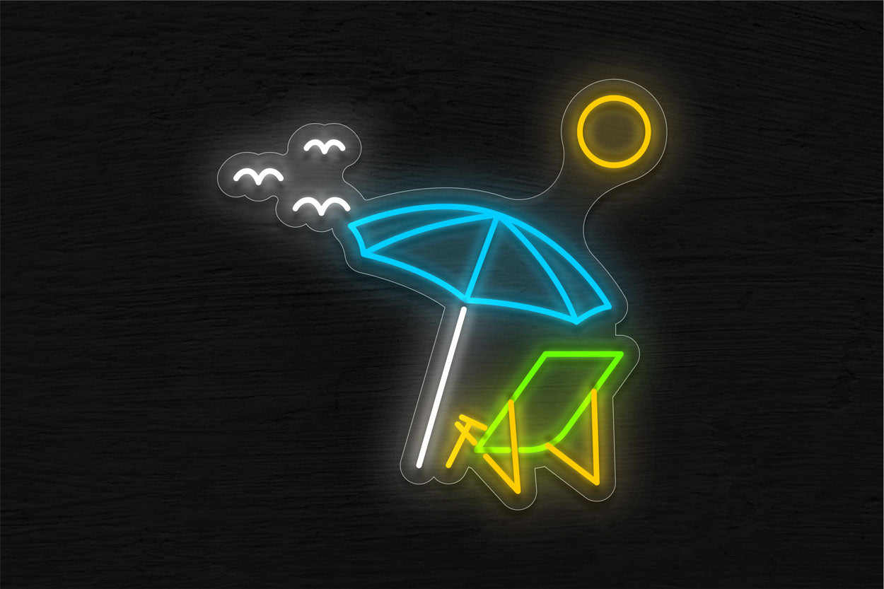 Sunbathing Beach With A Chair And Umbrella LED Neon Sign