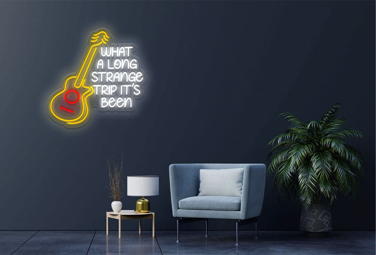What a Long Strange Trip It's Been with Guitar Logo LED Neon Sign