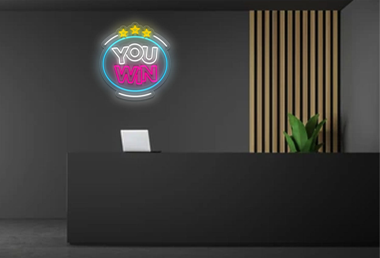 You Win with Circle Border and 3 Stars LED Neon Sign